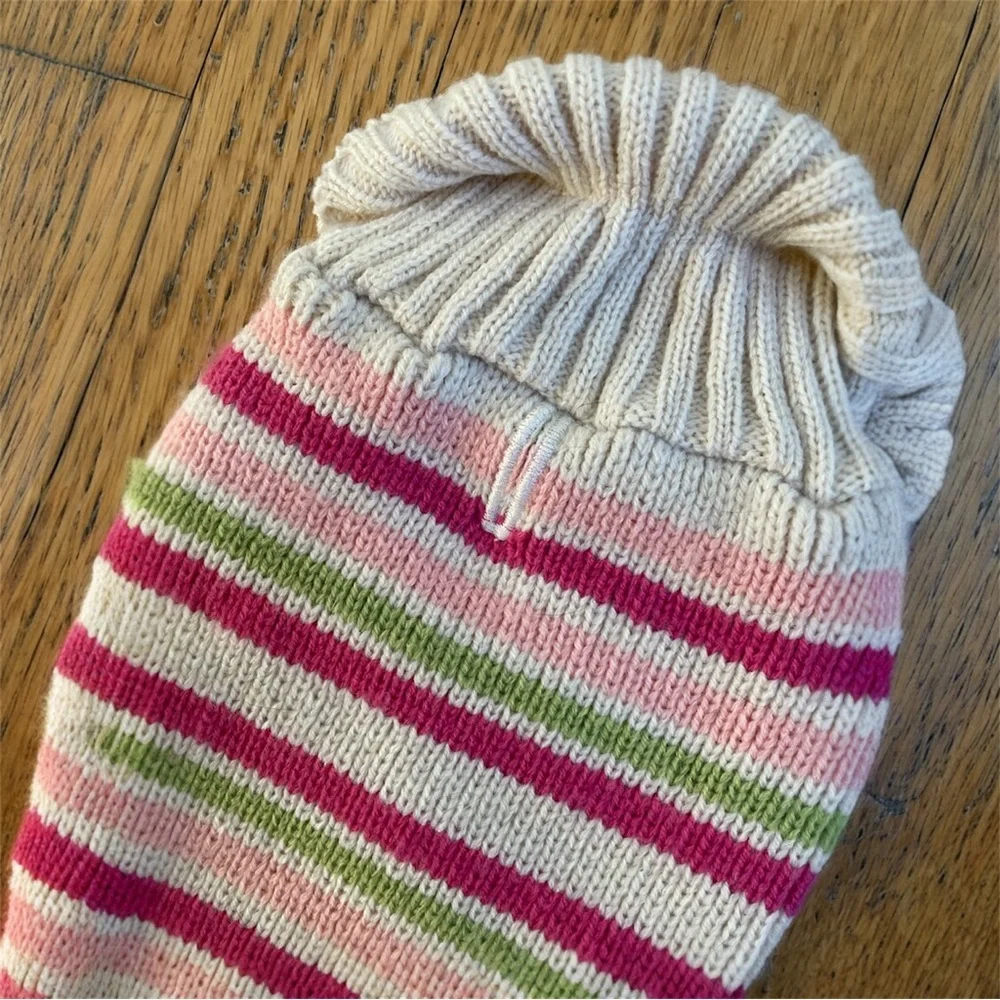 Dog Sweater Striped Chunky-knit Turtleneck Ribbed Cozy Winter Soft Size Small